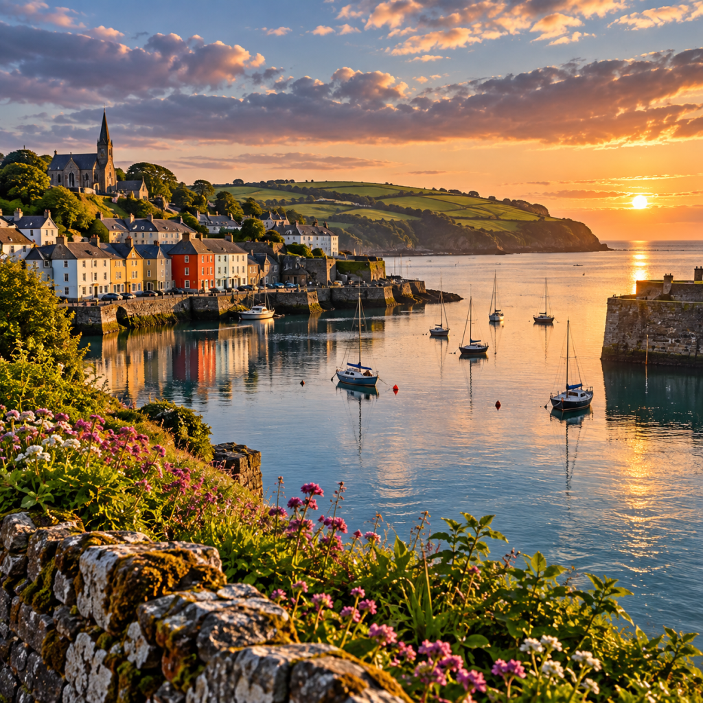 Colorful Kinsale harbor at sunset